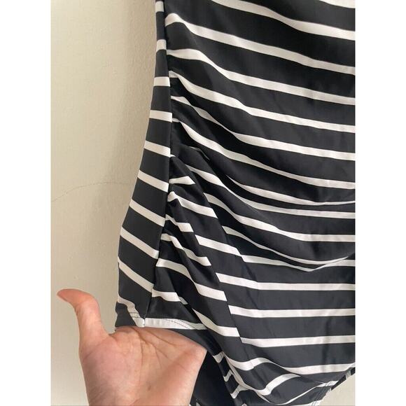 Kona Sol Swimsuit Medium One-piece Black & White Striped Strapless Bathing Suit - Picture 3 of 7